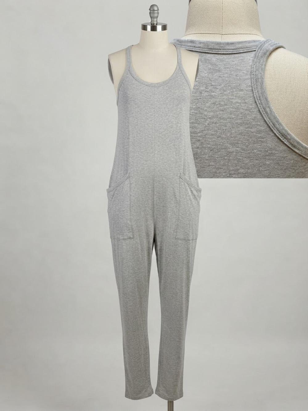 Everyday Light Gray Tank Jumpsuit with Front Pockets